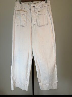 Bagatelle Contrast Stitch Wide Leg Crop Pants - Cream - Size 6